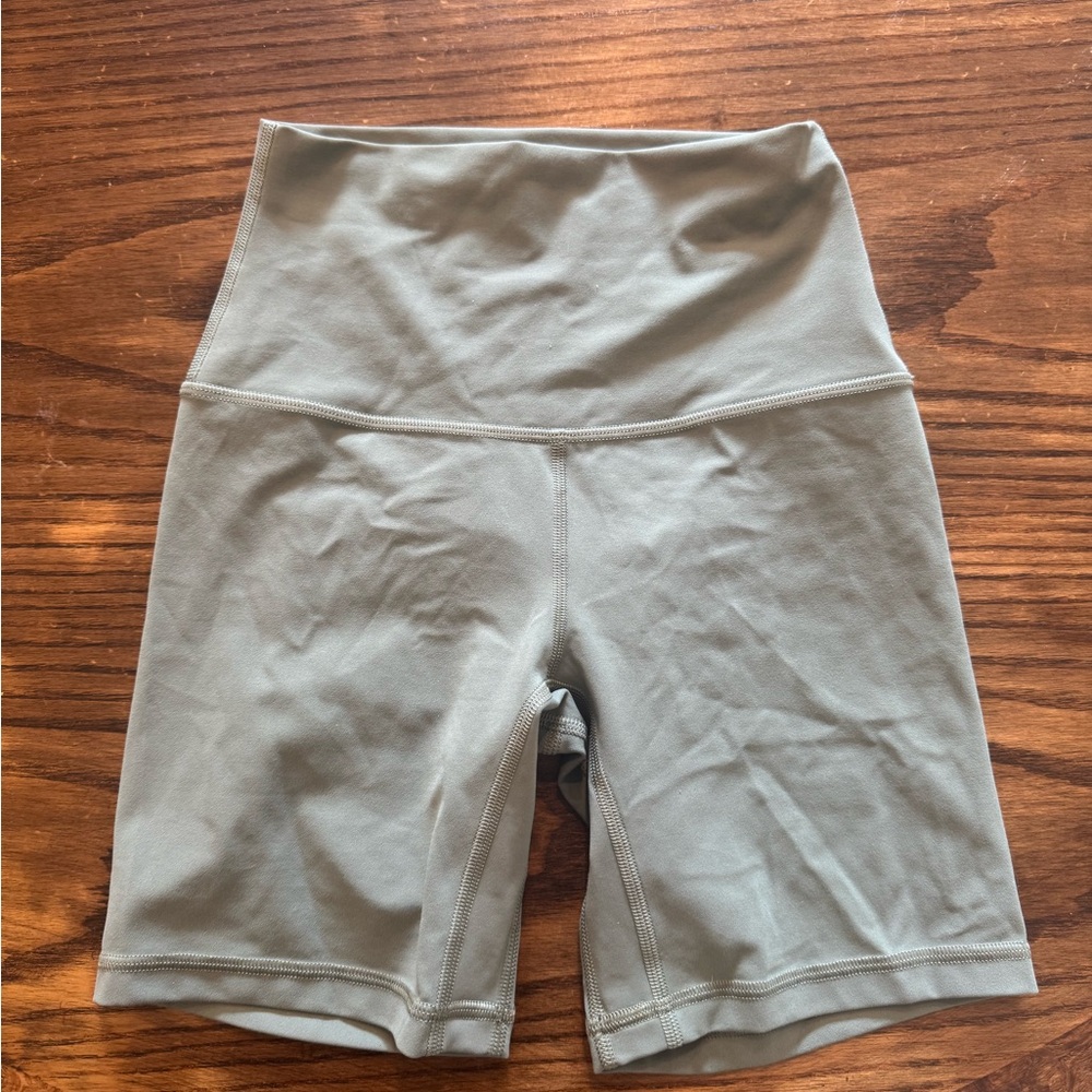 Lulu Lemon High-Waisted Light Olive/Sage Women's Biker Shorts